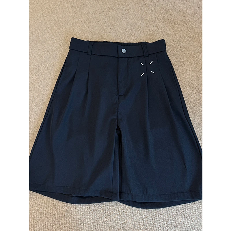 cleanfit双褶刺绣黑色西装短裤男款夏季美式高级感五分裤休闲中裤