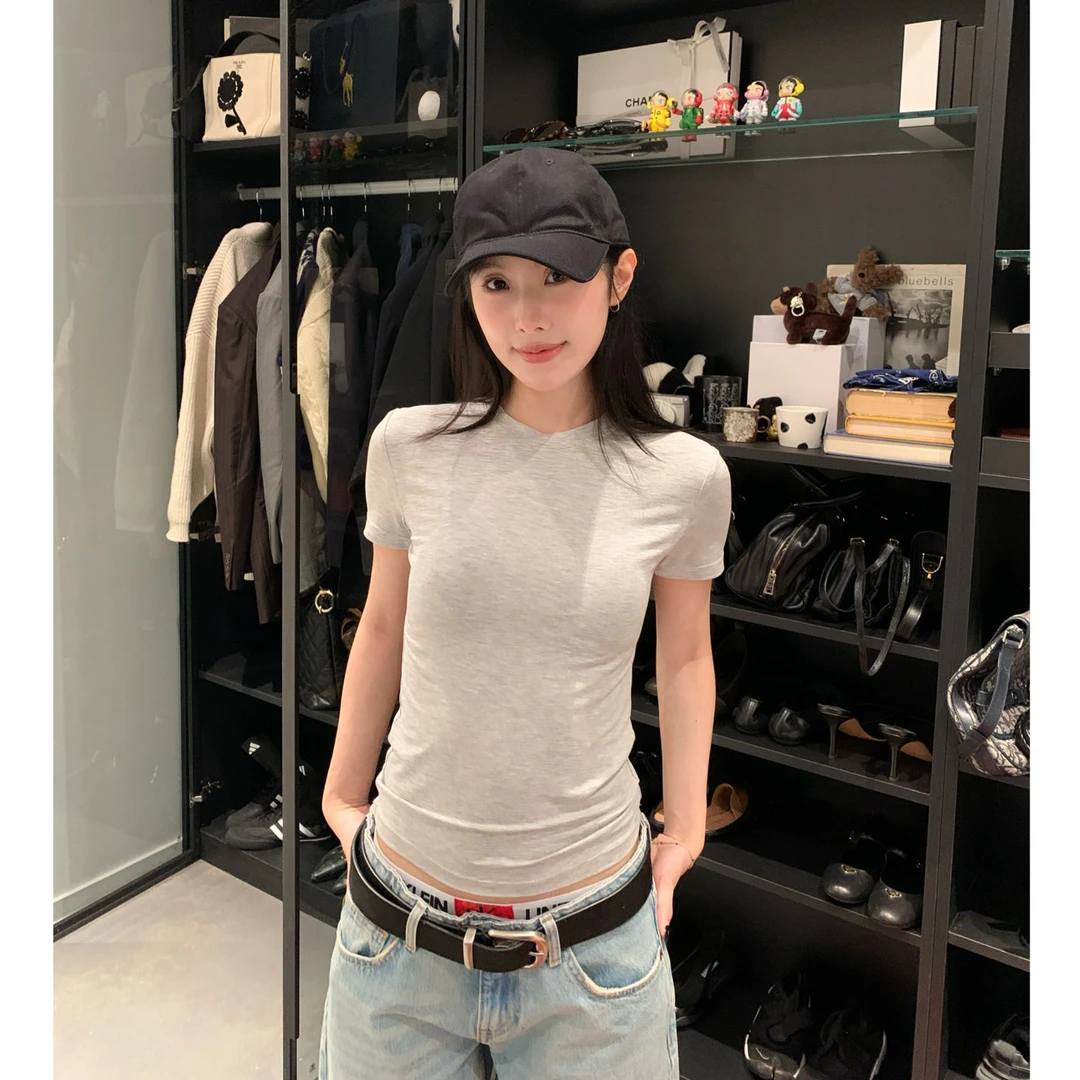 夏季新款休闲短袖T恤女 新款韩版圆领正肩显瘦打底上衣 FY329