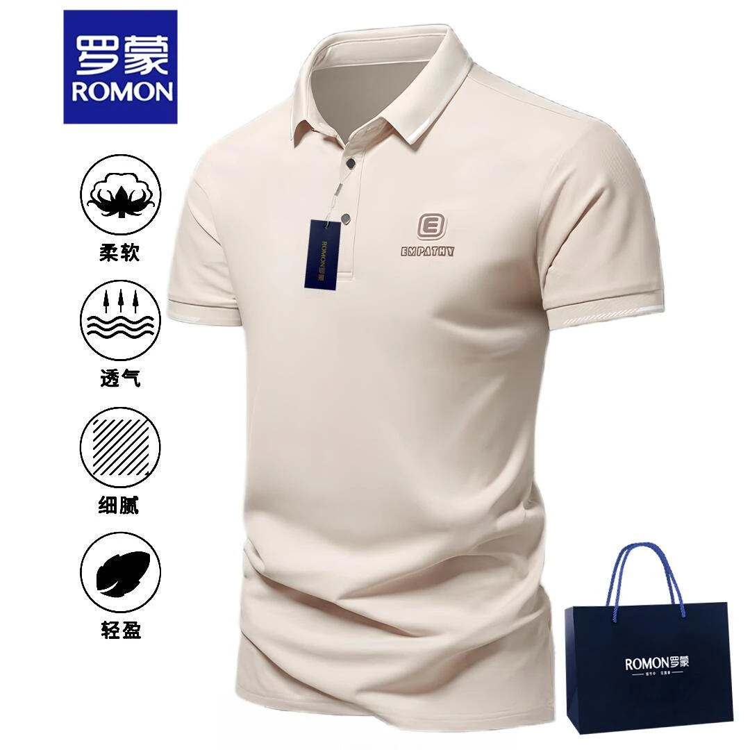 Romon/罗蒙男士时尚立体字母标志潮流POLO衫短袖夏季休闲透气T恤