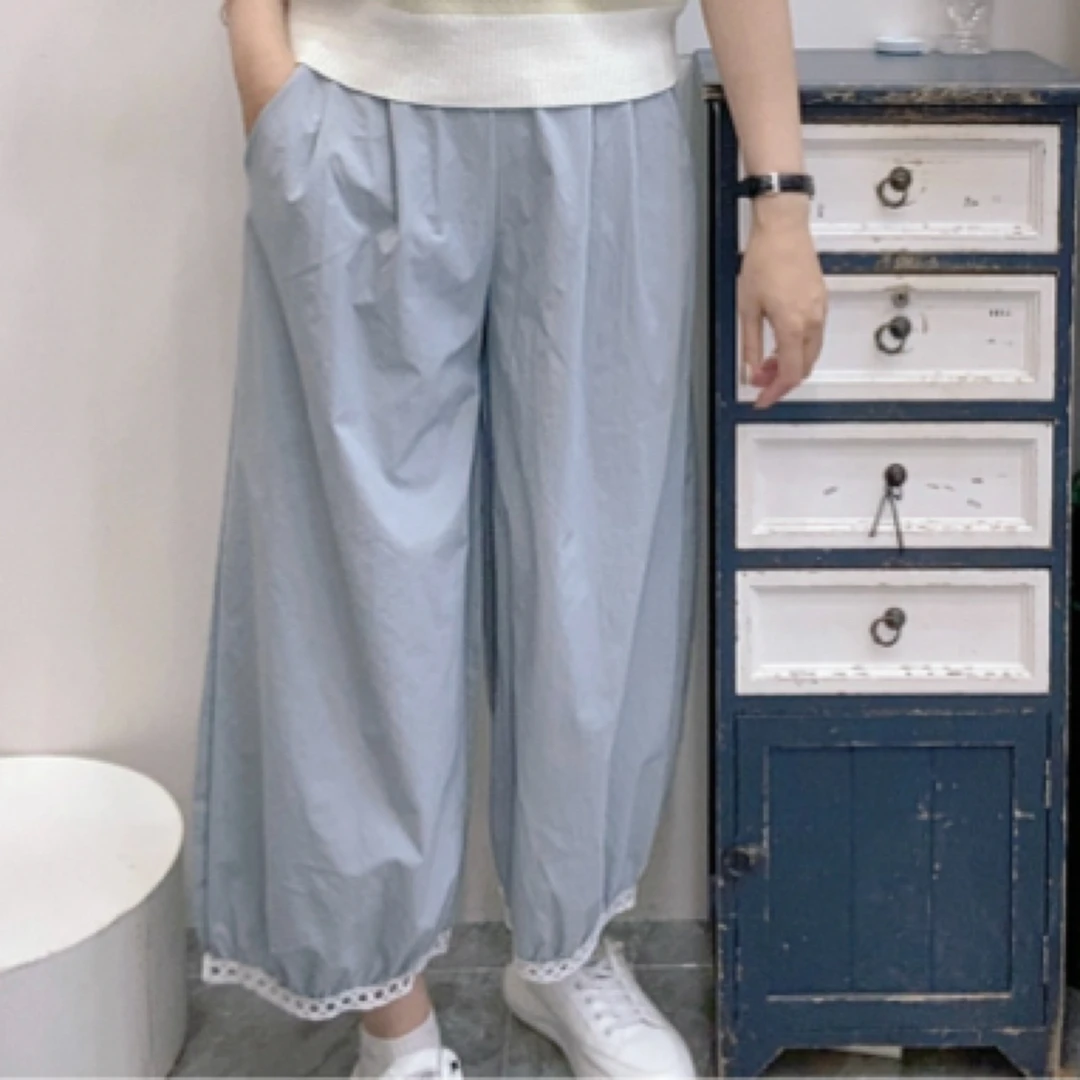 夏季时尚纯色8分裤休闲百搭显瘦松紧腰女士裤