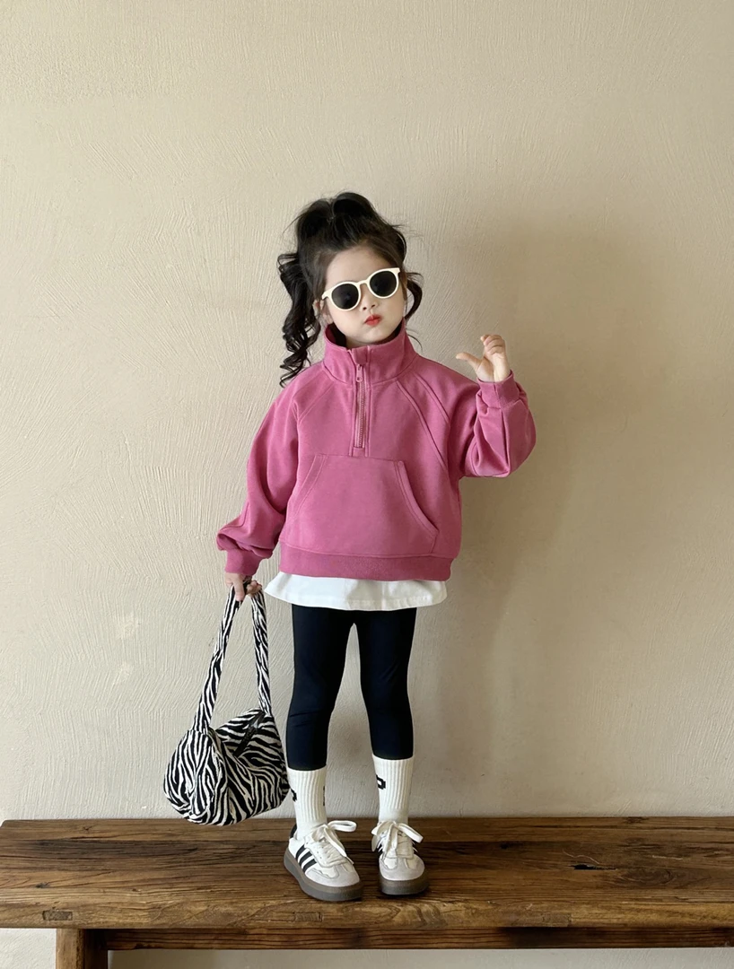 儿童韩版卫衣2025春秋新款童装中小童宝宝半拉链上衣女童休闲卫衣