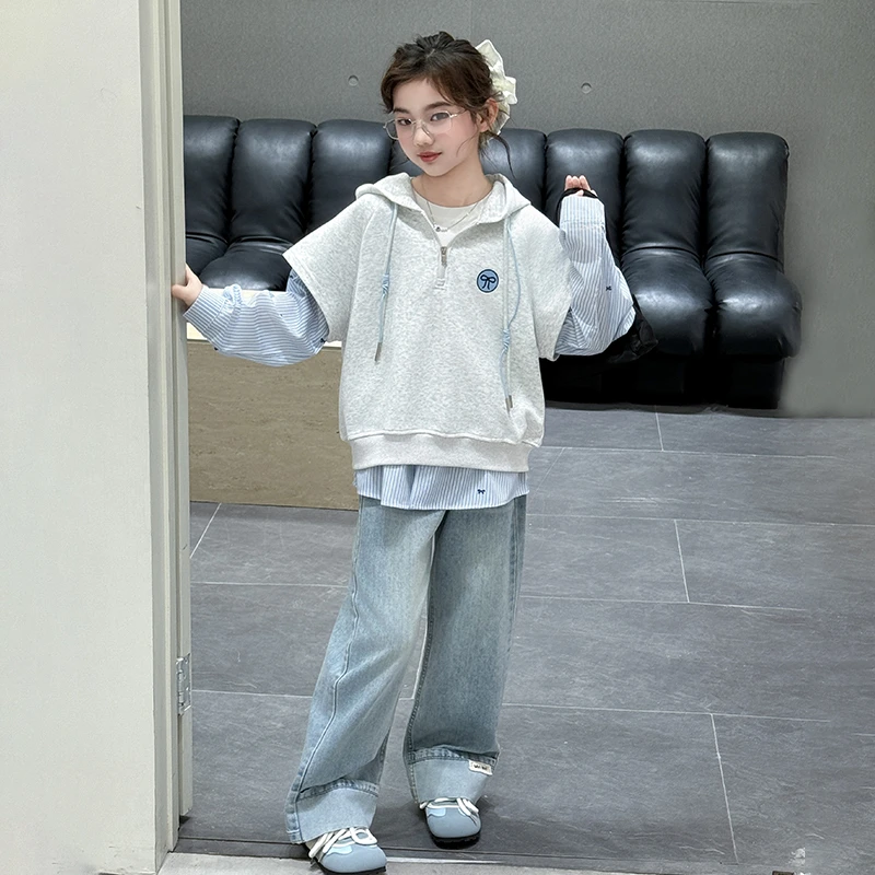 女童春季卫衣套装儿童春秋运动洋气时尚连帽宽松秋季儿童春秋运动