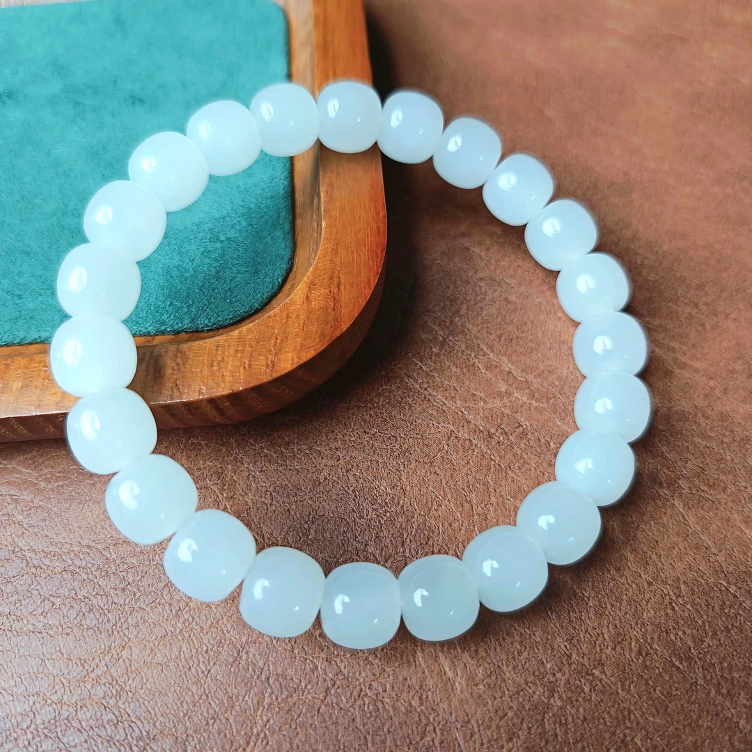 【尚玉东方】新疆精工和田白玉于田料卡9*8mm老型珠手串男女玉手串