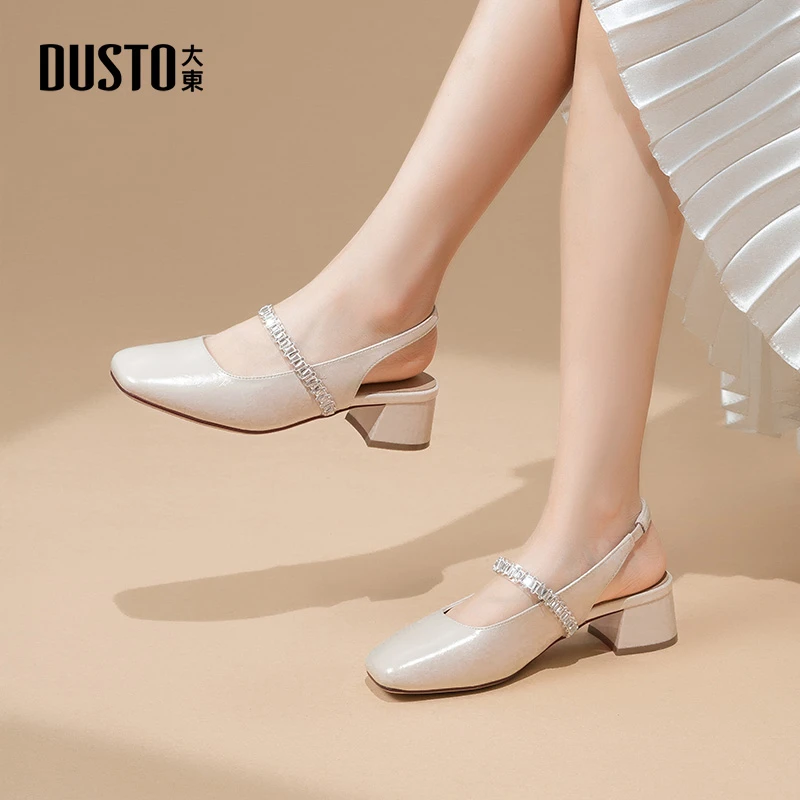 大东后空单鞋夏季爆款粗跟不累脚女鞋气质水钻方头女士凉鞋0005