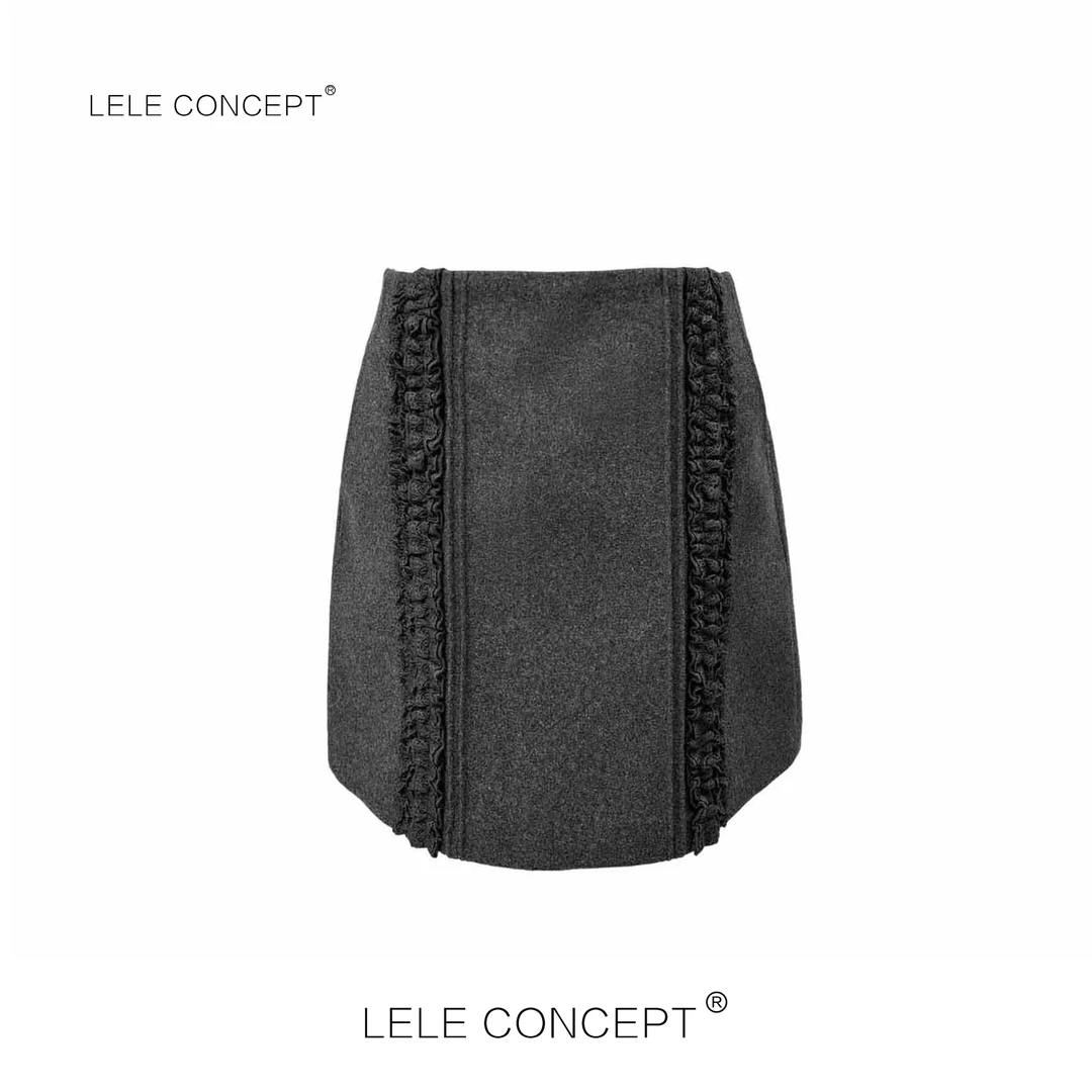 LELE CONCEPT丨【精选推荐】轻奢时装百搭款木耳边半身裤裙Q0446