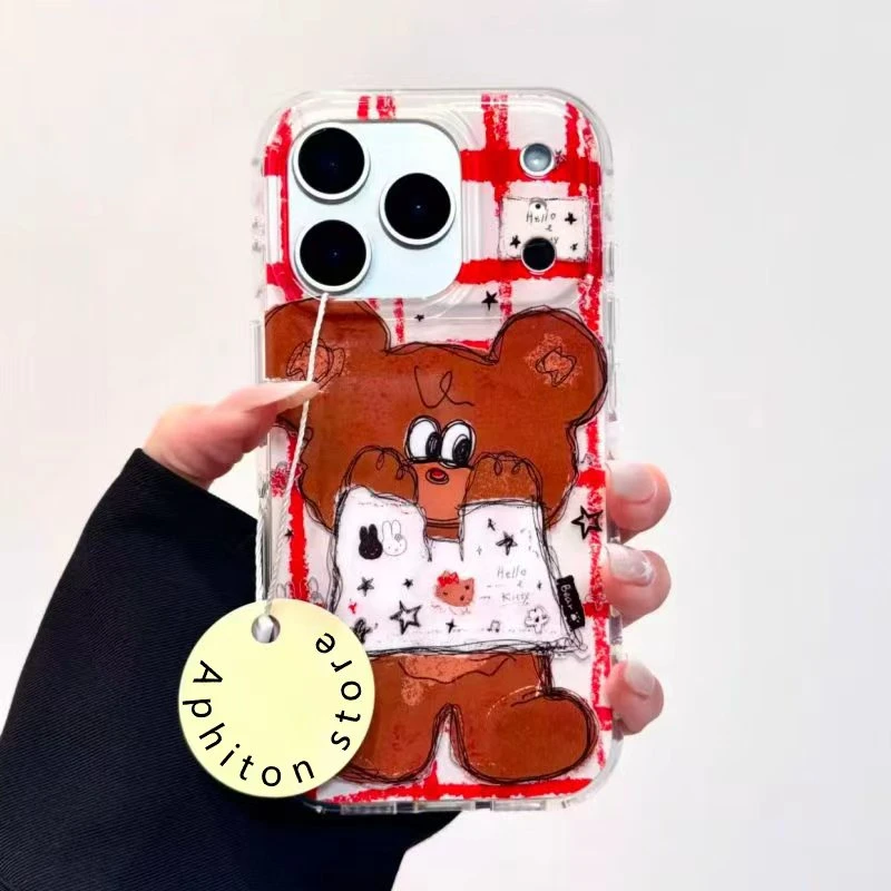 奥菲顿涂鸦捂脸小熊适用iPhone17大孔16手机壳华为vivo小米15oppo