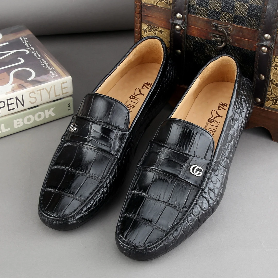 新款鳄鱼皮豆豆鞋真皮软底脚蹬男鞋透气潮流时尚男士休闲商务驾车