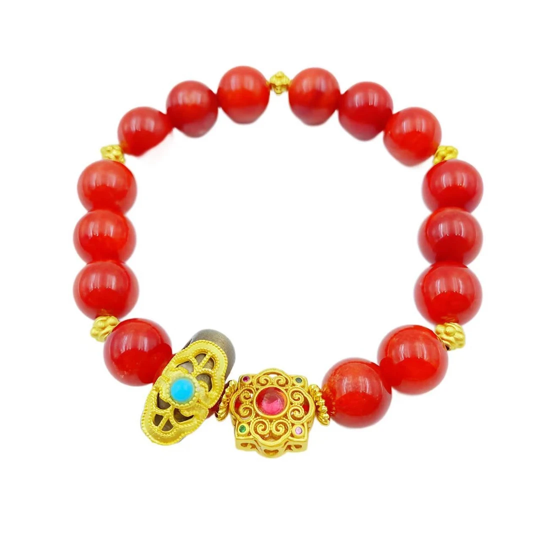 高档珠宝柿子红设计款跑环珠珠手链S1080-赠包装合金