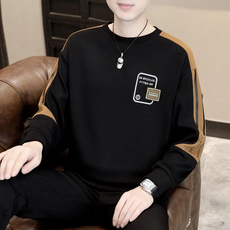 高品质拼色卫衣男士春季新款时尚百搭套头衫潮流帅气男休闲打底衫