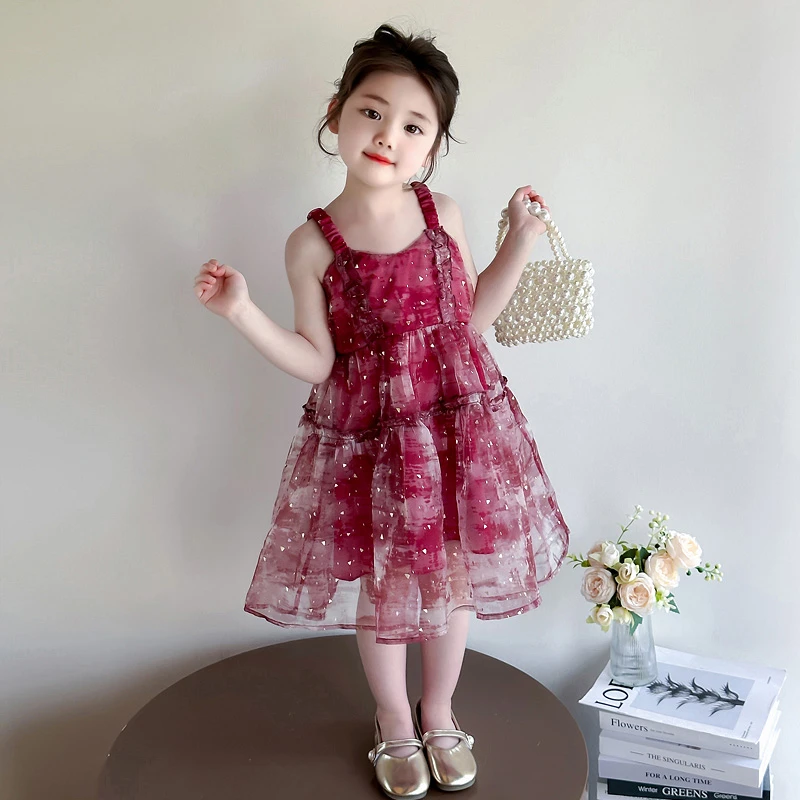 女童夏季连衣裙2025新款儿童吊带裙女孩子夏款时尚洋气渲染公主裙
