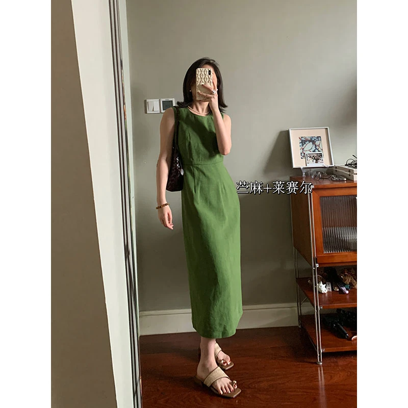 【现货清仓】花总吖【绿野仙踪】简约清冷感苎麻天丝连衣裙R425Q11858