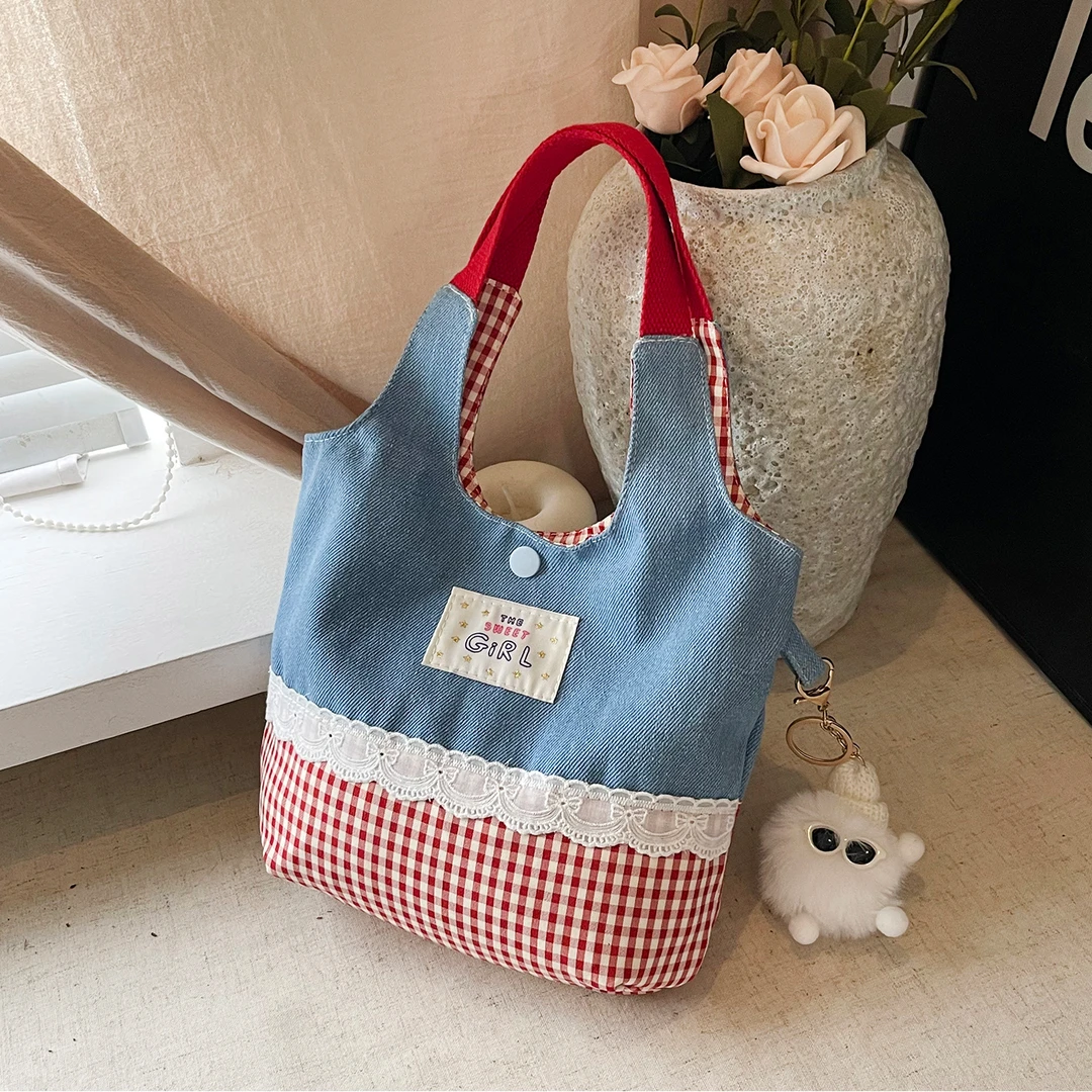 牛仔布包包女2025新款休闲双面单肩包大容量通勤托特包学生上课包