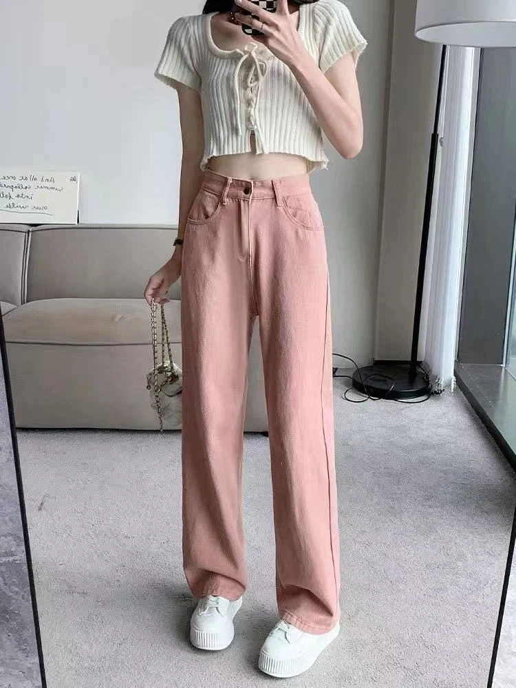 246 夏日冰粉· 时尚韩版直筒休闲高腰牛仔裤（J18）