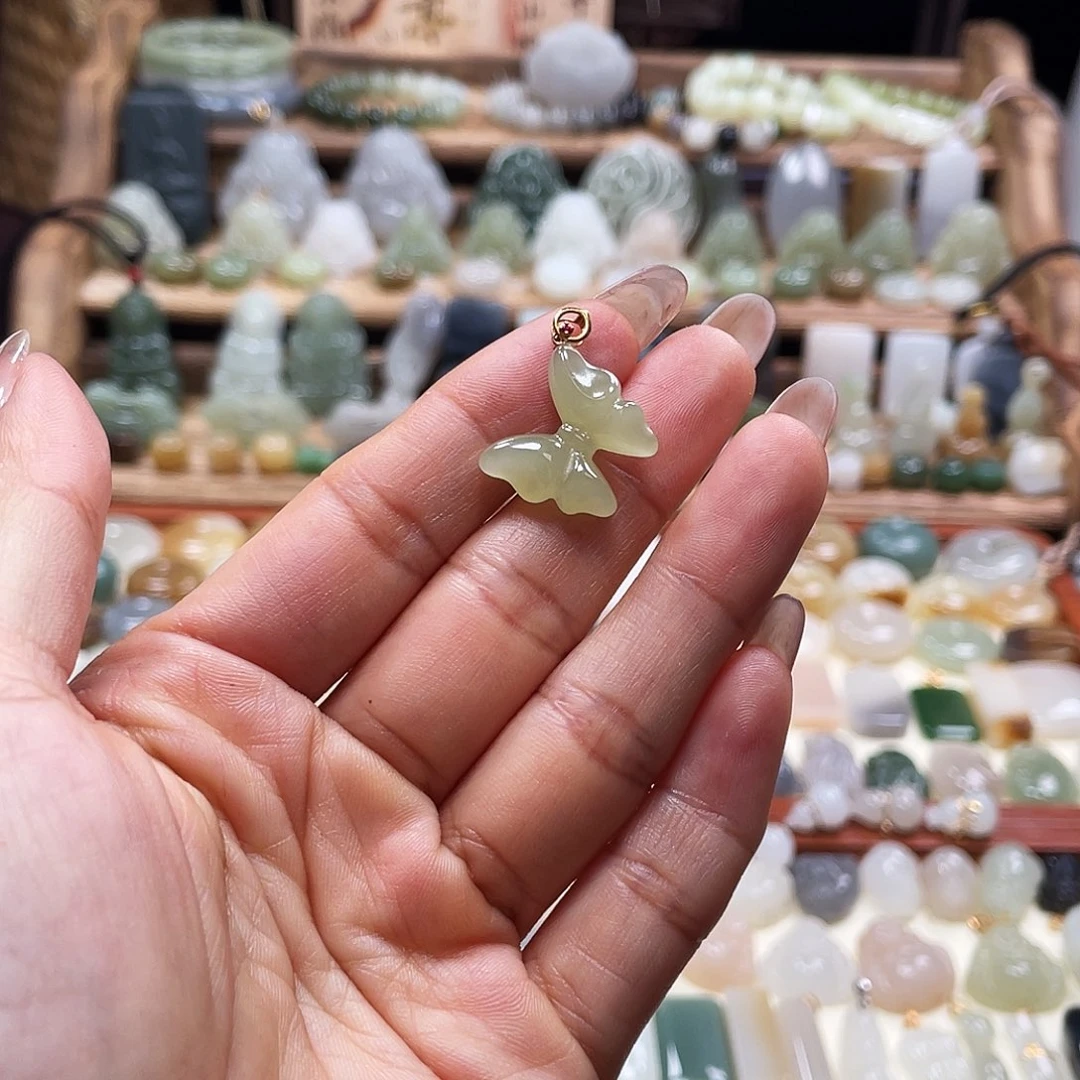 和田玉18K金镶嵌吊坠(不含链)