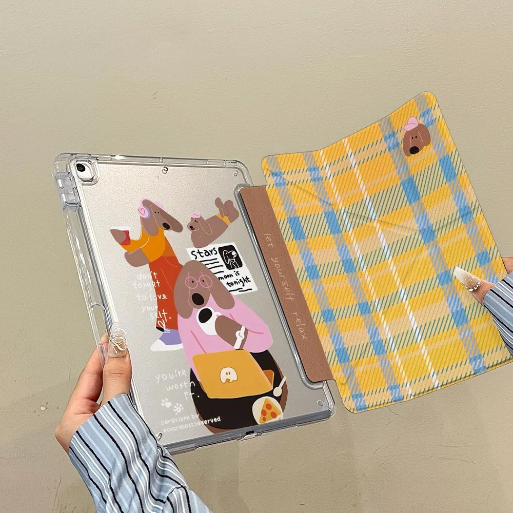 妙品格纹小狗适用苹果iPadA16 2025平板保护套iPad11笔槽iPad10壳