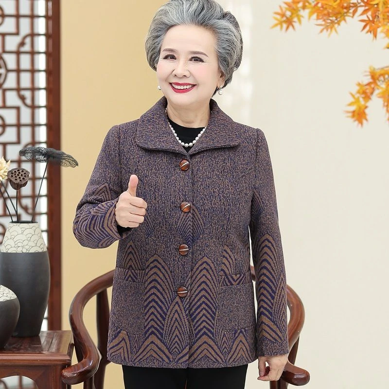 奶奶装春秋外套新款妈妈上衣70岁80老人太太套装老人衣服秋冬加绒