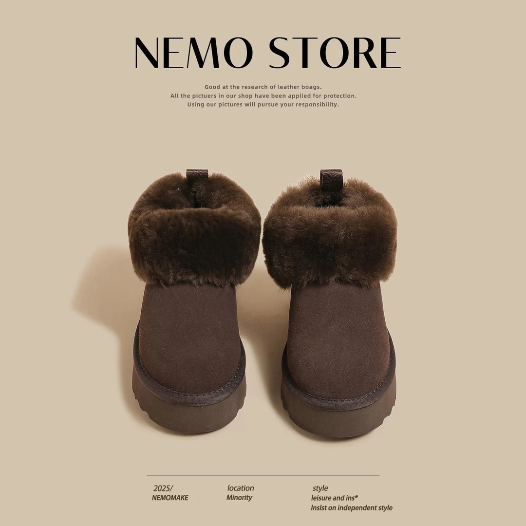 【CREW KNOW官方正品】厚底增高咖色时尚雪地靴女2025新款冬季休闲