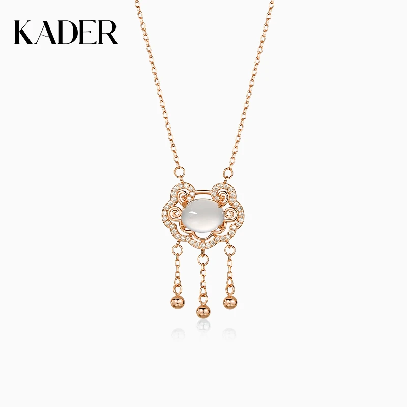 KADER/卡蒂罗平安锁流苏项链925银玉髓镶嵌锁骨链时尚百搭XL5855