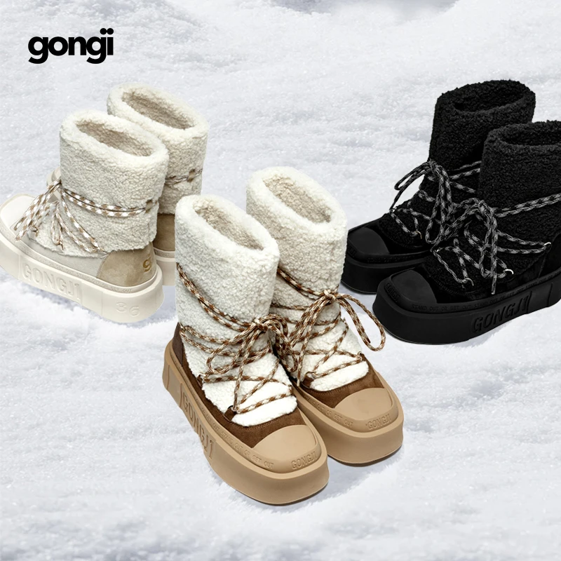 GONGJI雪地靴秋冬鞋子女款高档棉靴子冬季中筒爆款2024新款JGPY