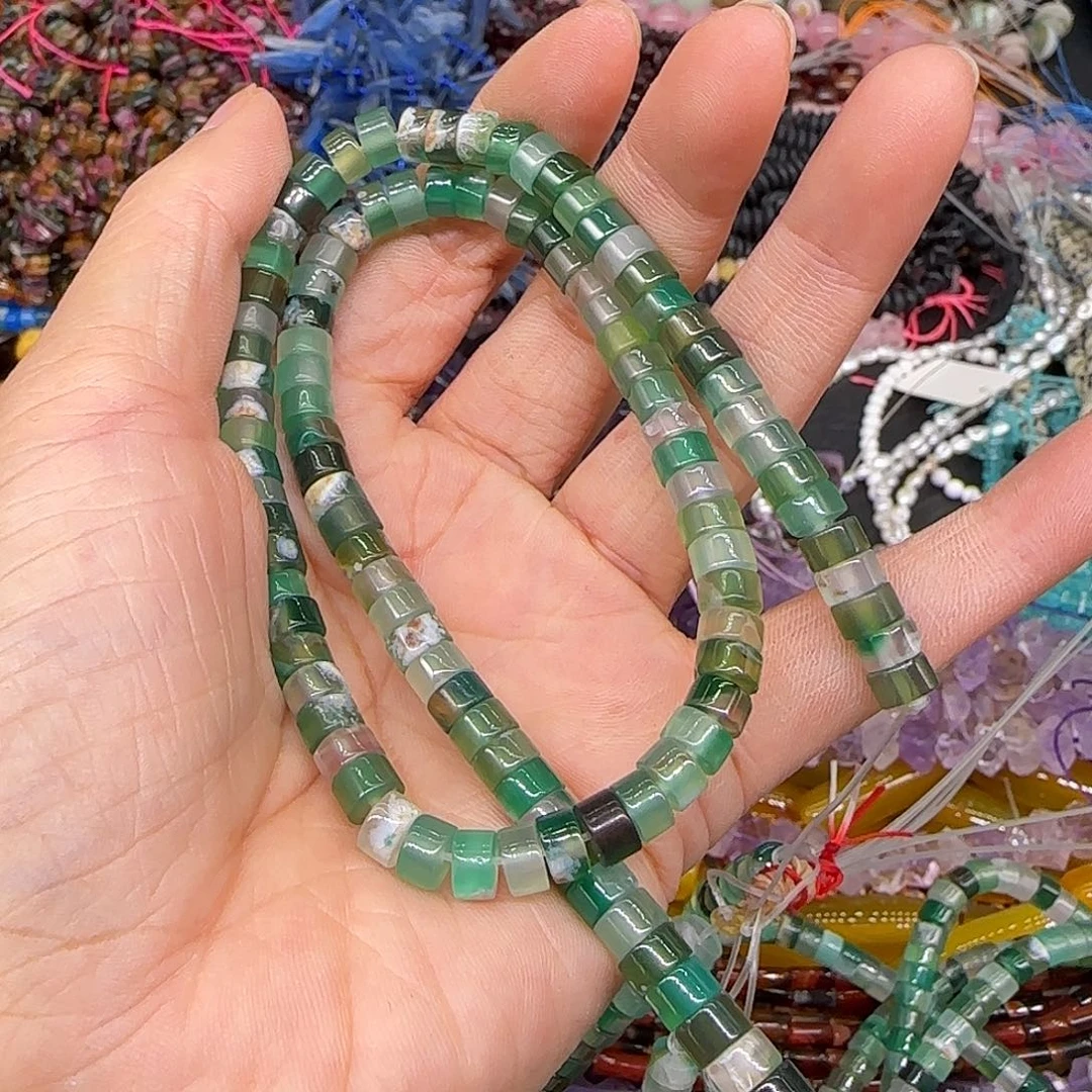 玛瑙/玉髓合金珠宝半成品绿樱花玛瑙6mm剁珠一条