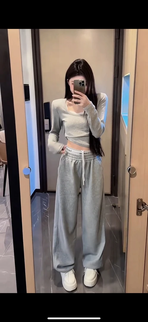 1299短款U领磨绒长袖T恤 衣长45