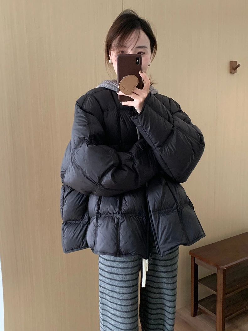 灰灰呀！99509 年货带包包！韩系复古设计感方块格圆领雨雨外套