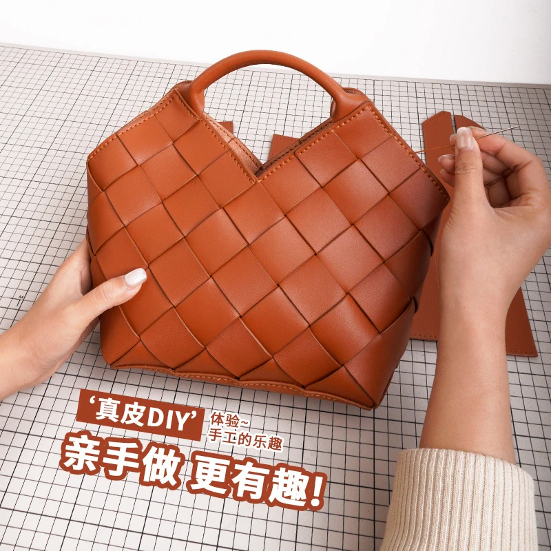 跨境热卖2025新款DIY材料包气质手工编织包包大容量手提包真皮包
