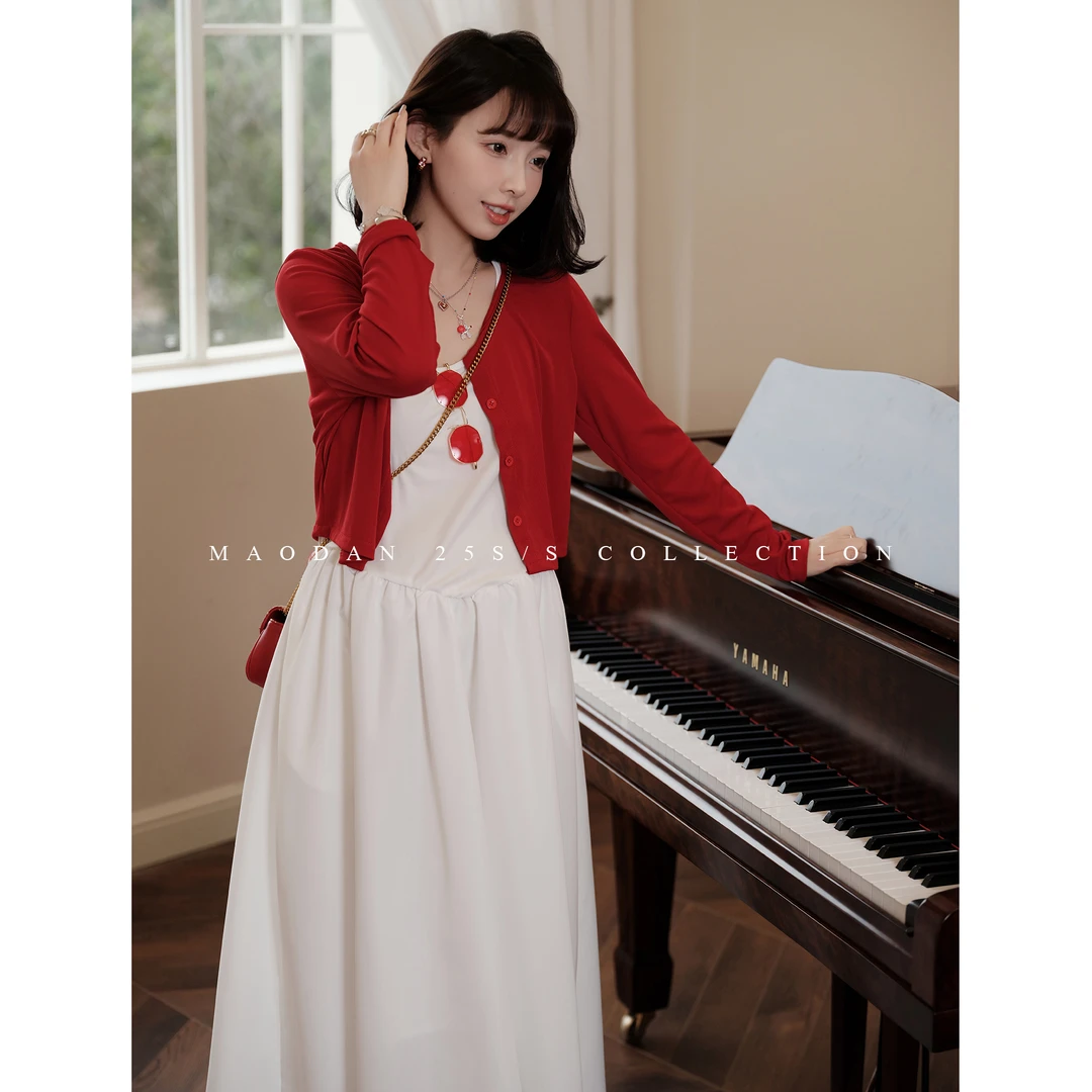 maodan/猫单【红莓白巧】孕妇装2025新款春装高弹力宽松连衣裙夏季.