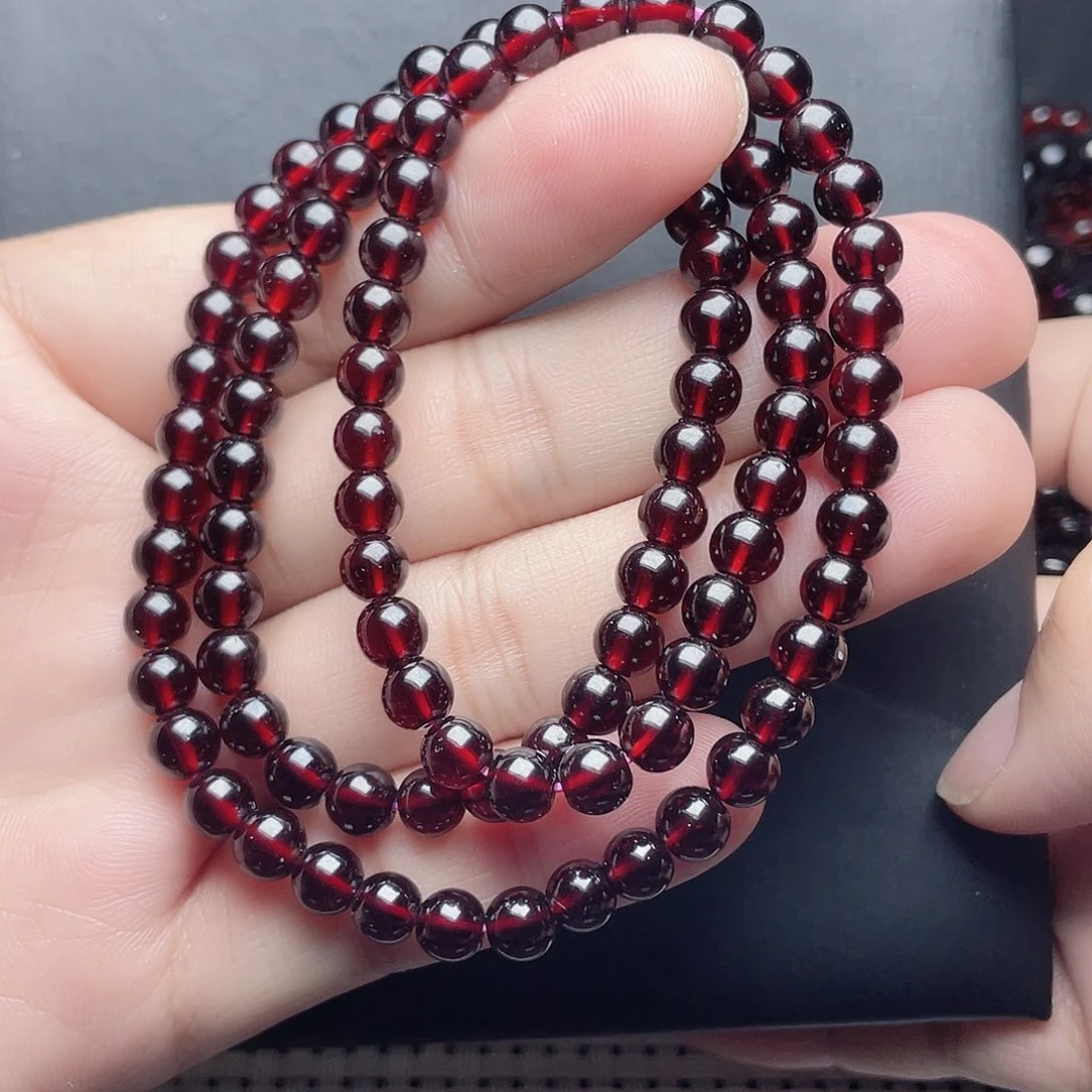 手链未镶嵌石榴石6.0MM精品天然酒红三圈手链