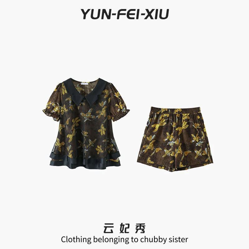 云妃秀大码女装套装宽松显瘦遮肉上衣裤子二件套胖妹妹夏季9953AB