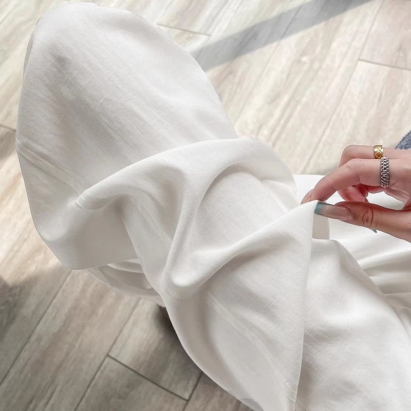 高级感天丝直筒裤女夏季薄款白色不透垂顺窄版显瘦小个子休闲裤子