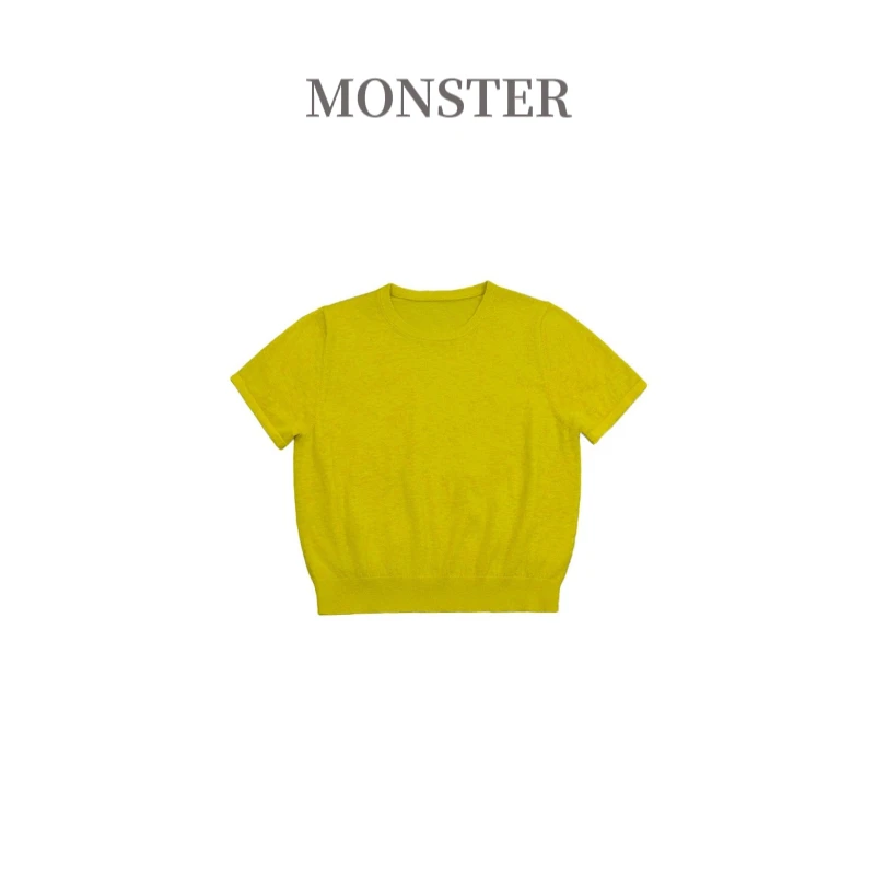 2025春夏新品 活力百搭 简约圆领100%绵羊毛针织女短袖B00603