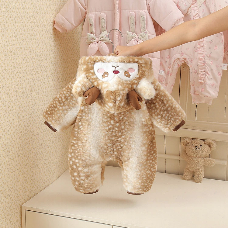 2025热款冬季宝宝连体衣可爱鹿角设计男女童保暖外出服超萌爬服宝