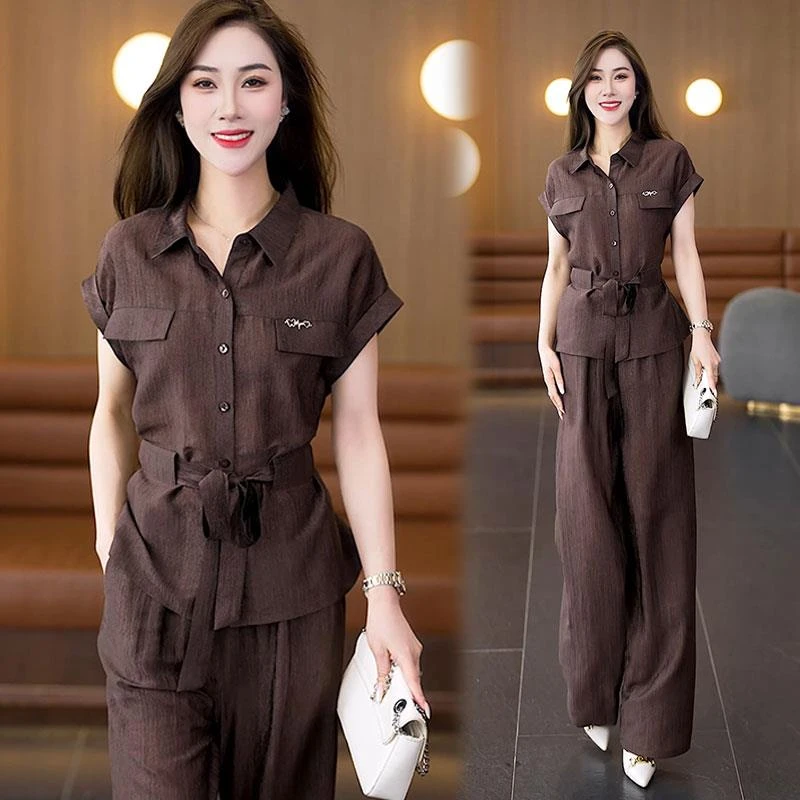 时尚套装女气质减龄阔腿裤时髦短袖高端爆款显瘦两件2025夏季新款