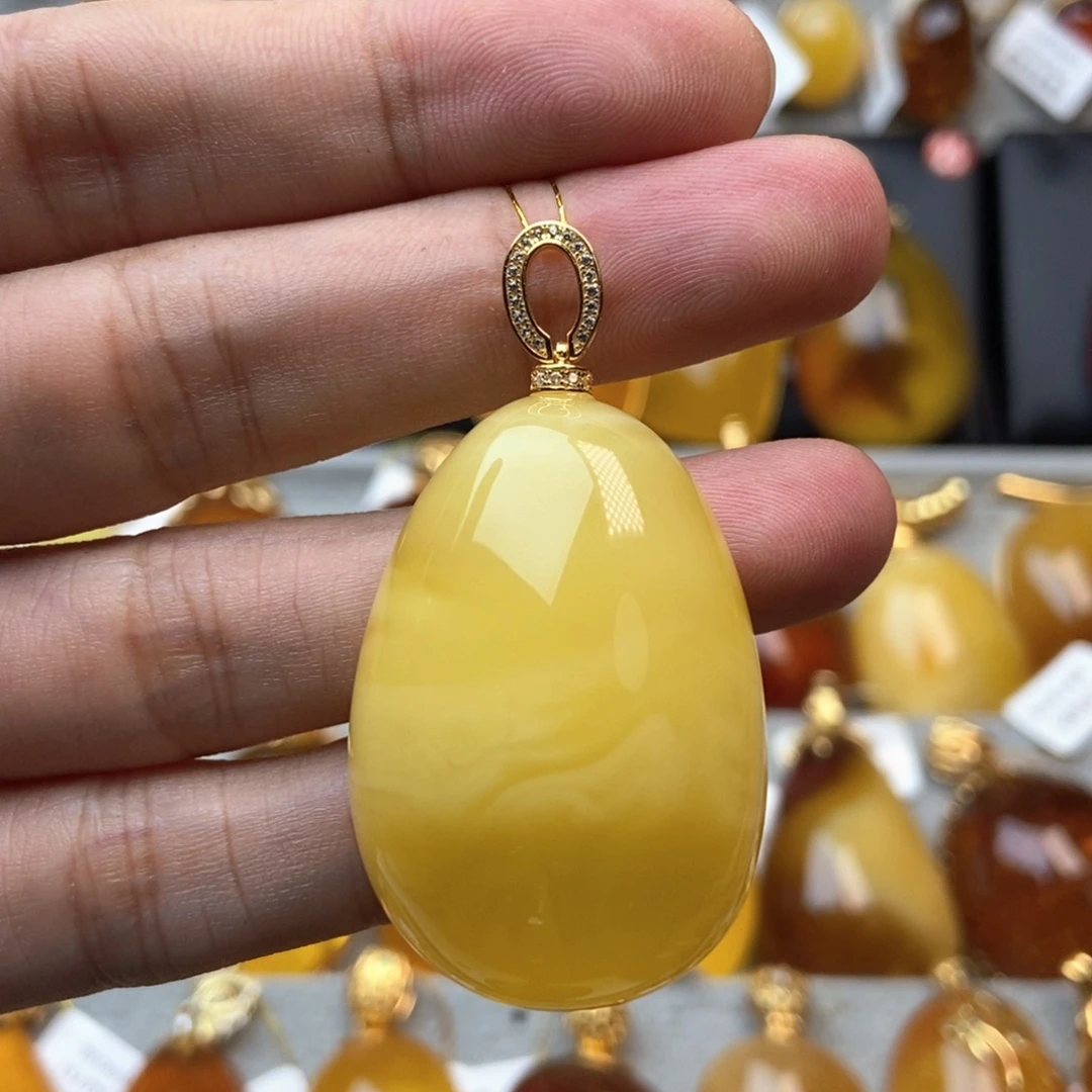 琥珀颈饰银S925镀金镶嵌