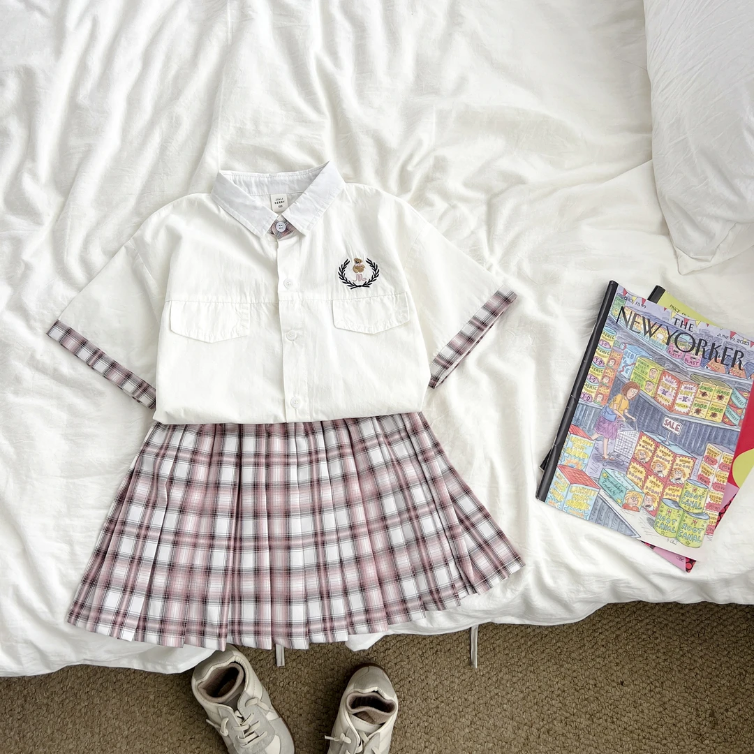 （现货）女童夏季短袖套装格子裙洋气女孩Polo衫两件套LTTXW58753
