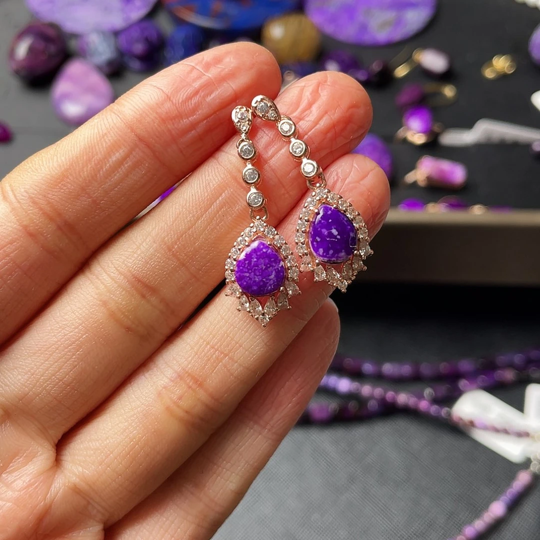 苏纪石（舒俱来）耳环银S925镶嵌