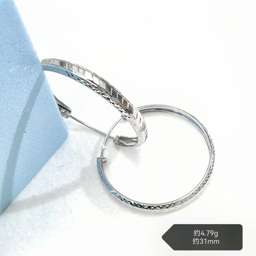 PT950铂金耳饰 车花菱格铂金耳圈  时尚百搭