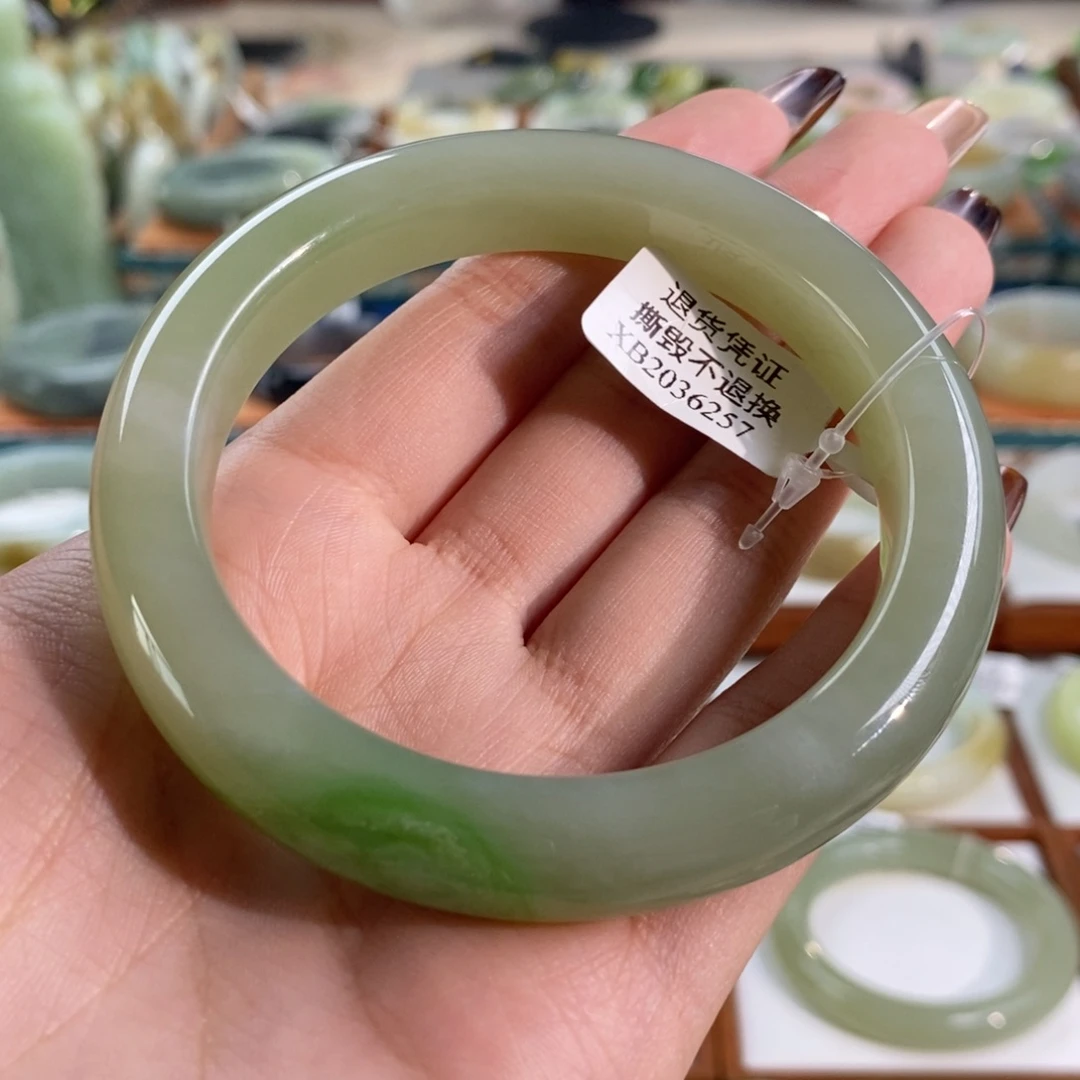 和田玉未镶嵌手镯青海冰底翠青60/61