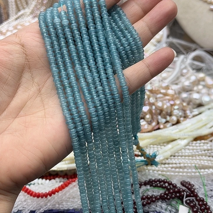 玛瑙/玉髓未镶嵌珠宝半成品一条4/2mm左右蓝水算盘珠