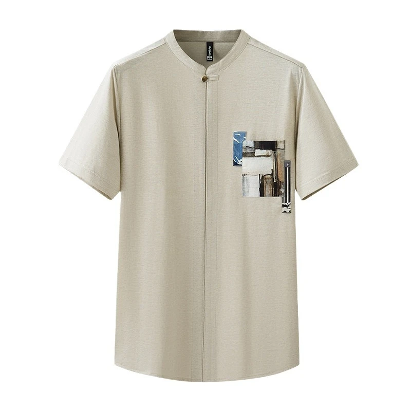 胖子哥2025大码男装立领薄款透气套头加肥加大码半袖