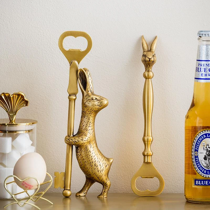 收获小屋欧式复古黄铜开瓶器兔子个性创意啤酒起子轻奢家用起瓶器