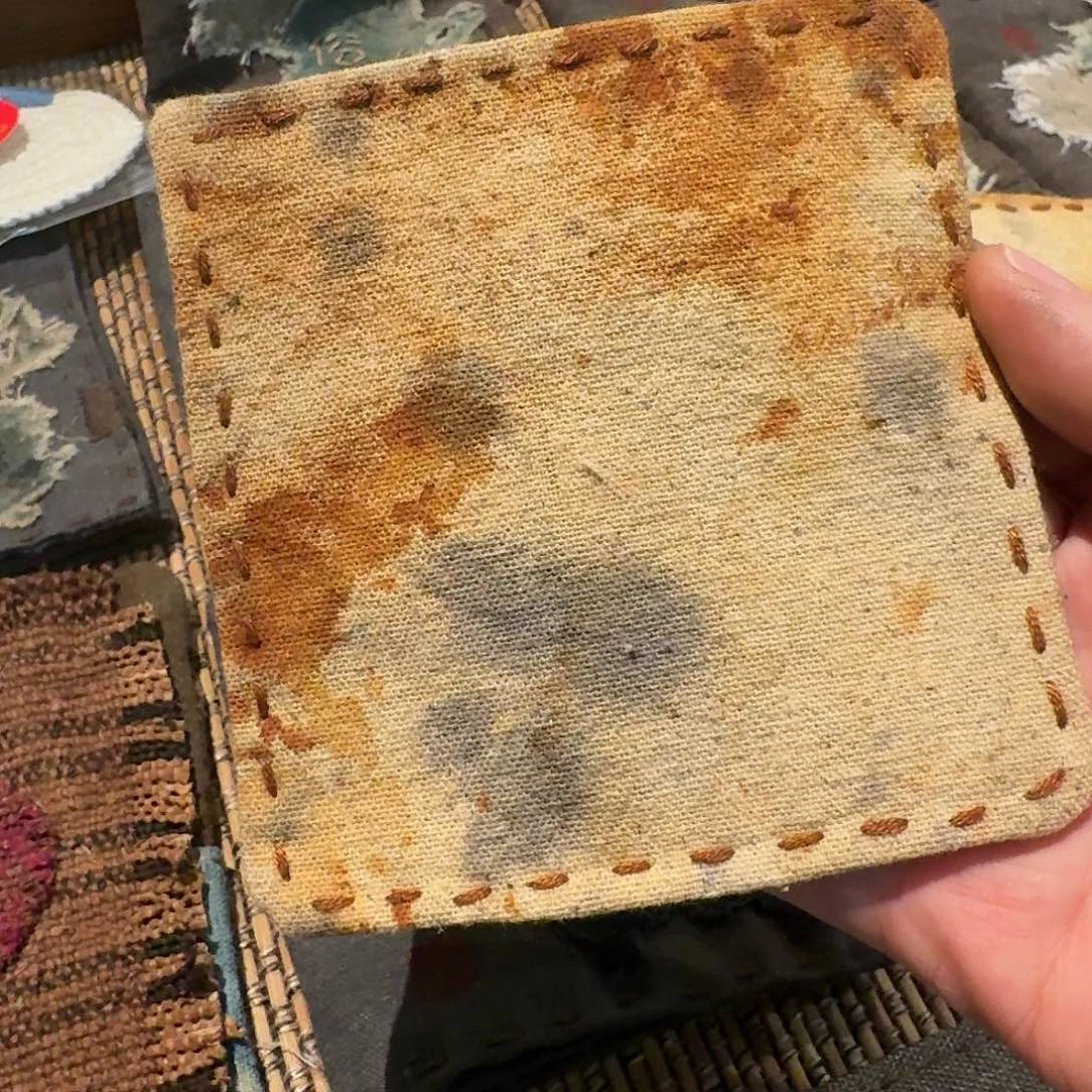 柿染手工茶垫。方形