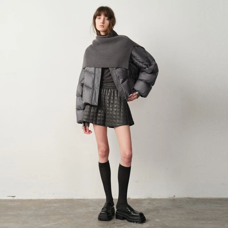 U/TI 时装周款可拆卸高级灰围脖设计感撞色防风袖口90绒子羽绒服