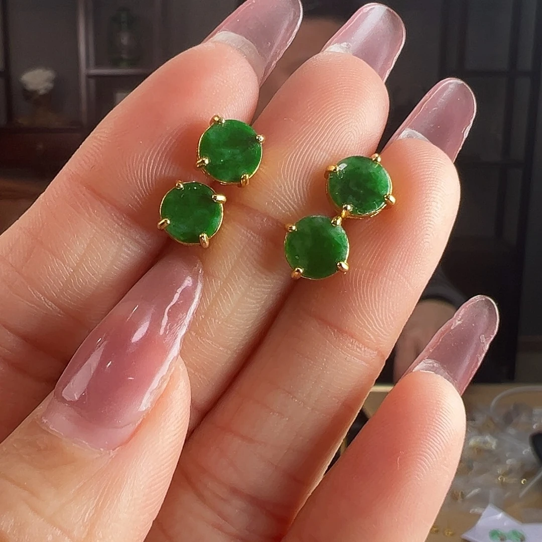 翡翠银S925镶嵌耳饰多样性发货一副