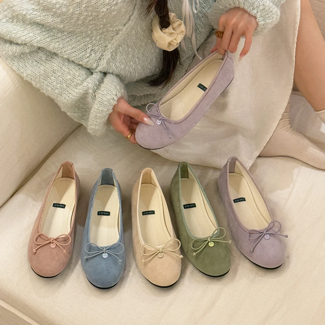 61oniiii＂春日氛围限定＂韩国设计师蝴蝶结单鞋女浅口粗跟平底鞋