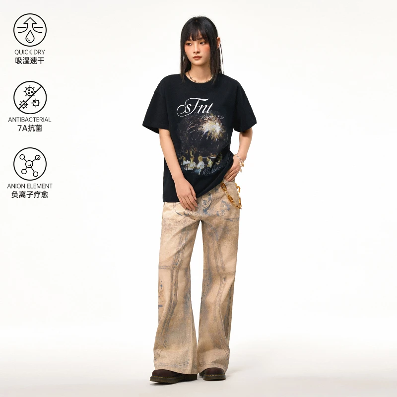 SFNT 名利场油画短袖T恤 美式复古街头国潮牌休闲情侣款搭配