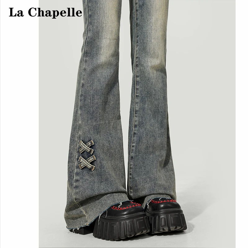拉夏贝尔复古高腰微喇叭牛仔裤女2025夏季薄款新款爆款马蹄裤子