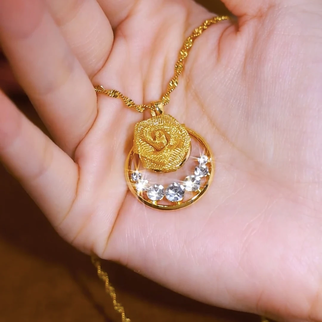 铜合金项链 玫瑰花吊坠锁骨链项链