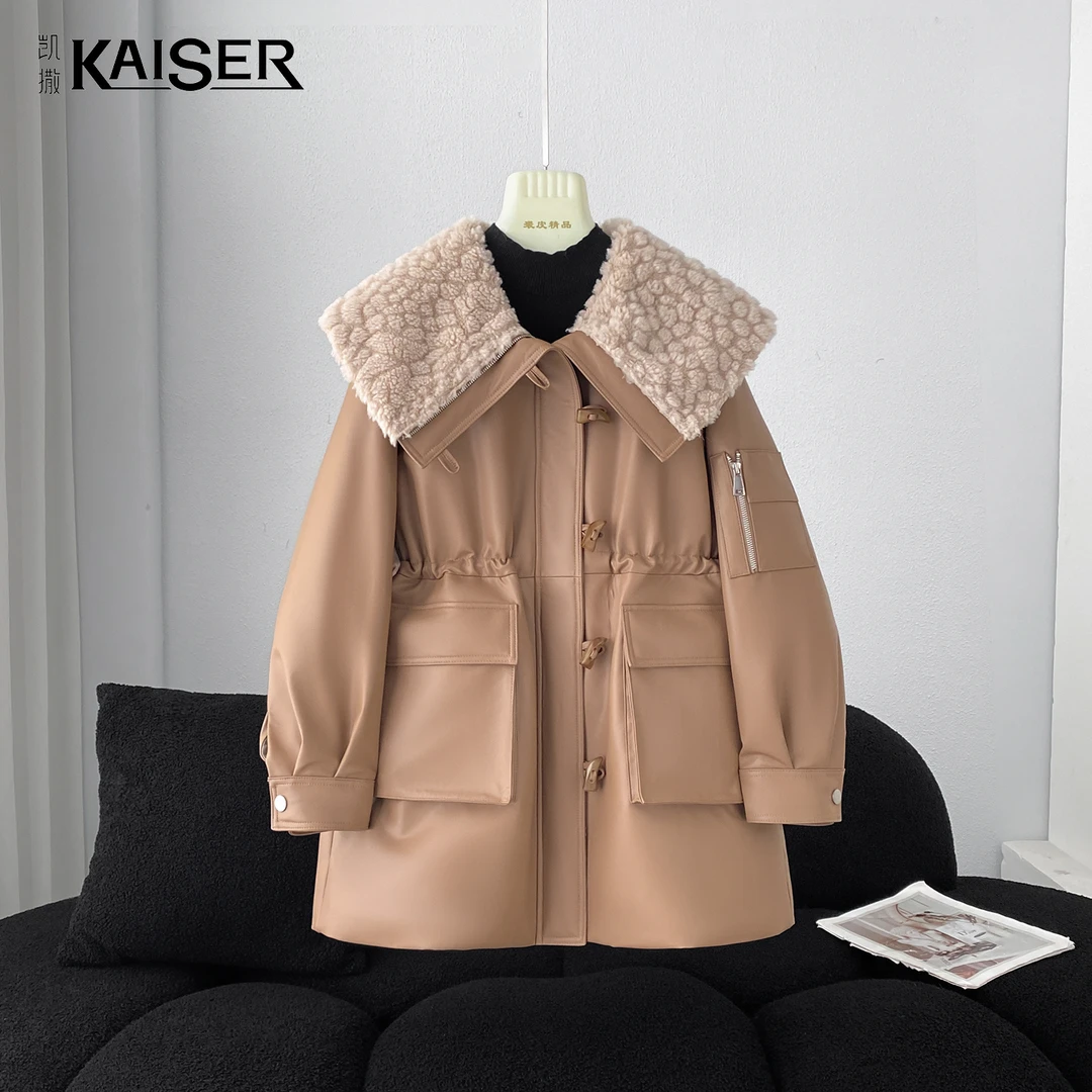 KAISER/凯撒4Y2149-1露思同款进口绵羊皮收腰加厚鹅绒秋冬皮羽绒
